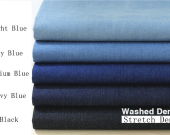 Blauwe stretchdenim: middelzware katoenmix, kleding naaien, op maat gesneden