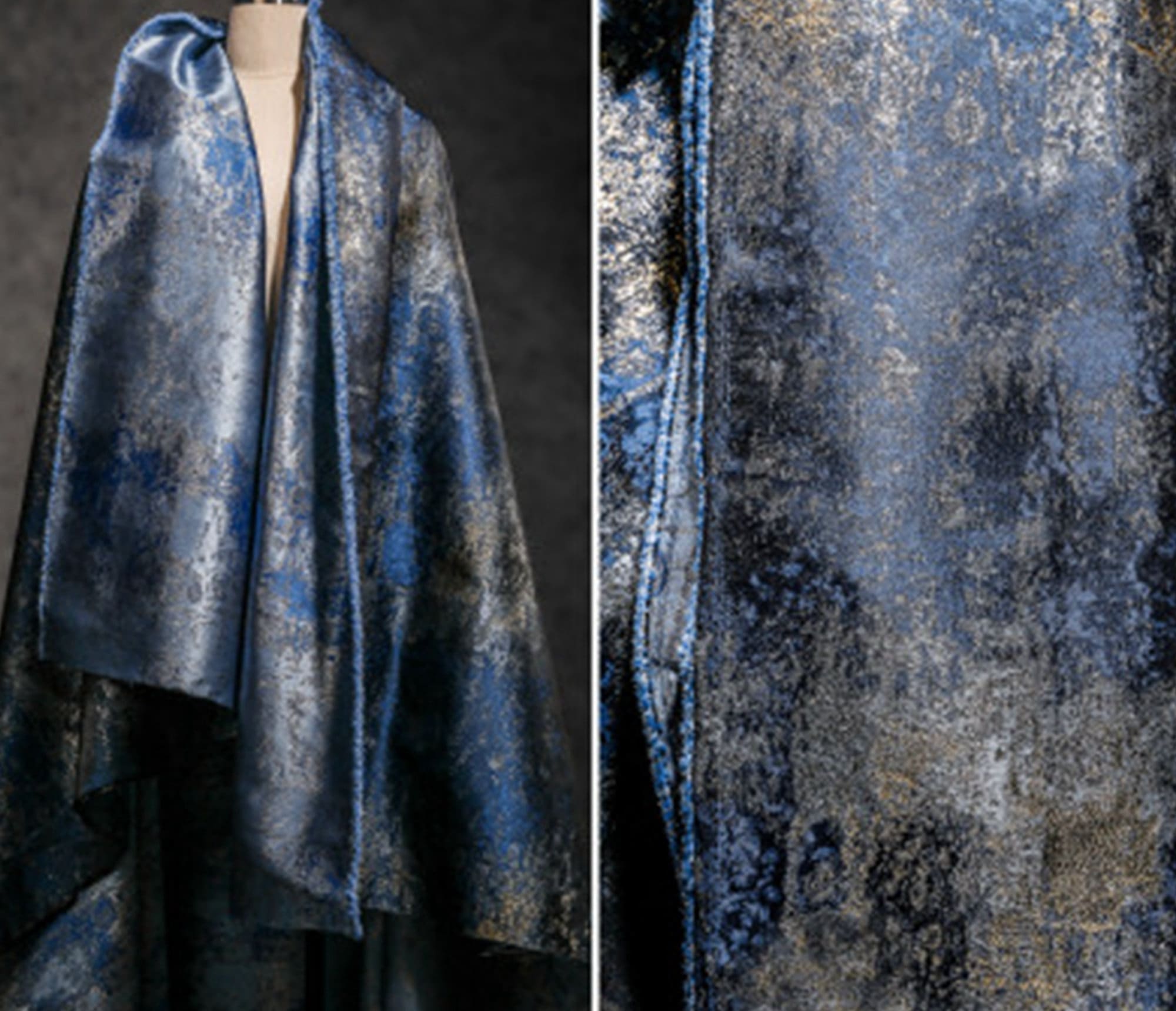 Blue gilt doublesided gradient jacquard fabric Jacquard Etsy