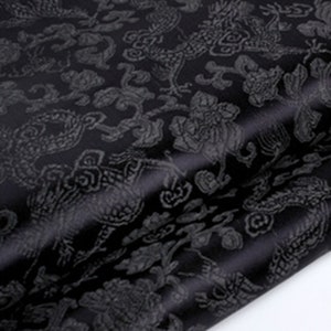 Black Brocade Fabric With Black Dragons, Jacquard Fabric, Dragon Style Brocade Fabric, Cosplay Dress Fabric