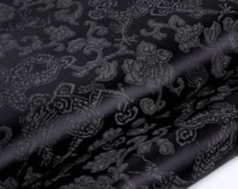 Black color brocade fabric with black dragons - jacquard fabric - dragon style brocade fabric - cosplay dress fabric - by the half yard