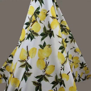 Lemon Print Cotton Fabric: White & Black Dressmaking Material (1/2 Yard)