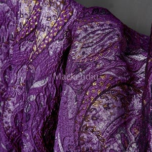 Purple 3D Jacquard Fabric: Embossed Designer Dress & Coat Material