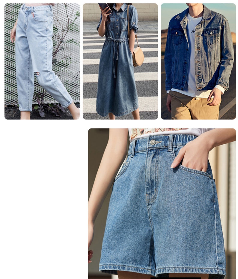 Leichter Blauer Jeansstoff, gewaschener Jeansstoff, Fester Farbstoff, Baumwoll denim, Hosenshirt Bekleidungsstoff, Um den halben Meter Bild 2