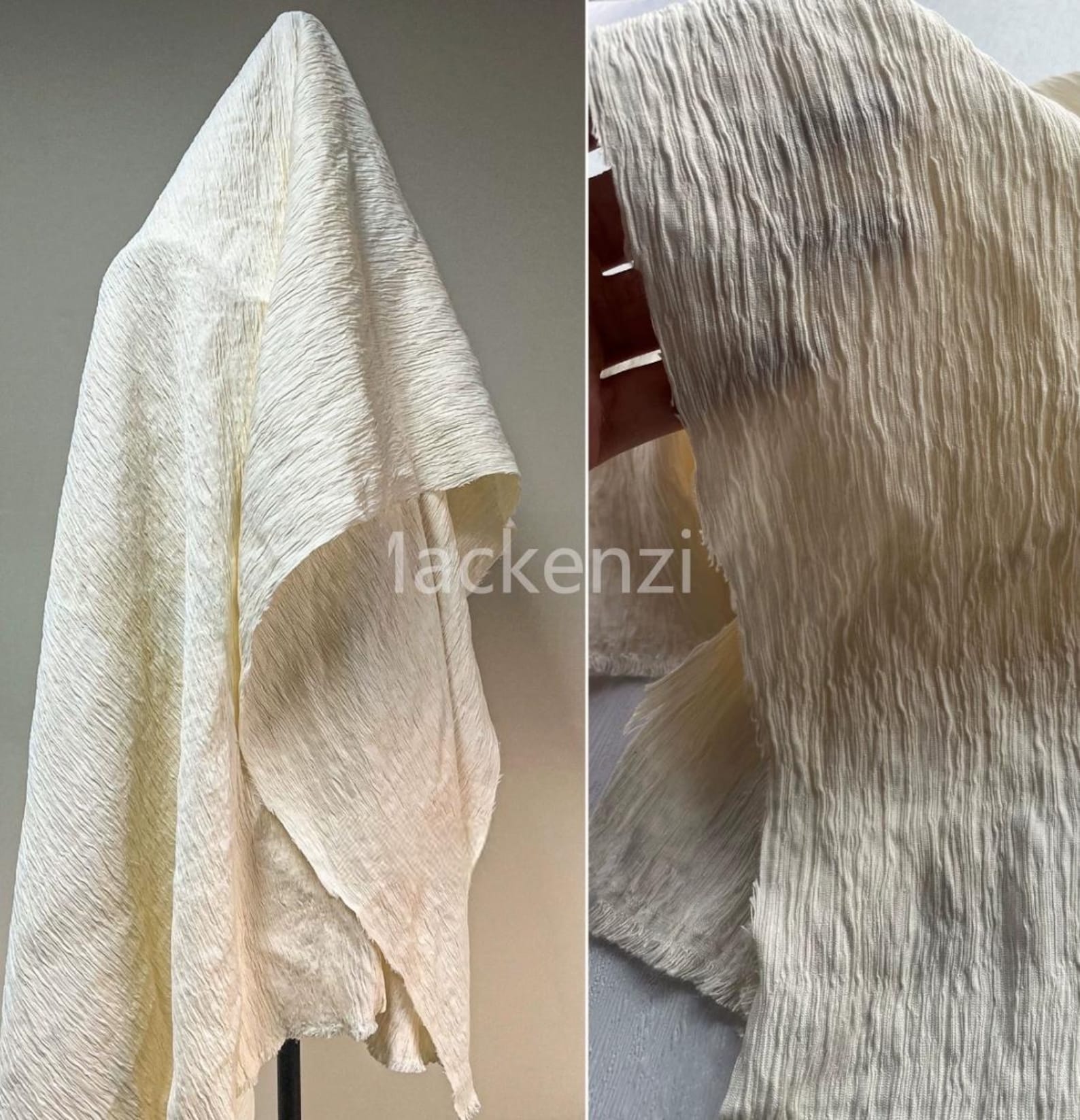 Cloth Off Sample Off-white Crinkled Jacquard Fabric: Bark Texture Cotton Rayon Blend ...