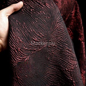 Black Red 3D Embossed Jacquard Fabric, Textured Fabric, Dress Fabric, Coat Fabric, Designer Fabric, 1/2 Yard Samples available