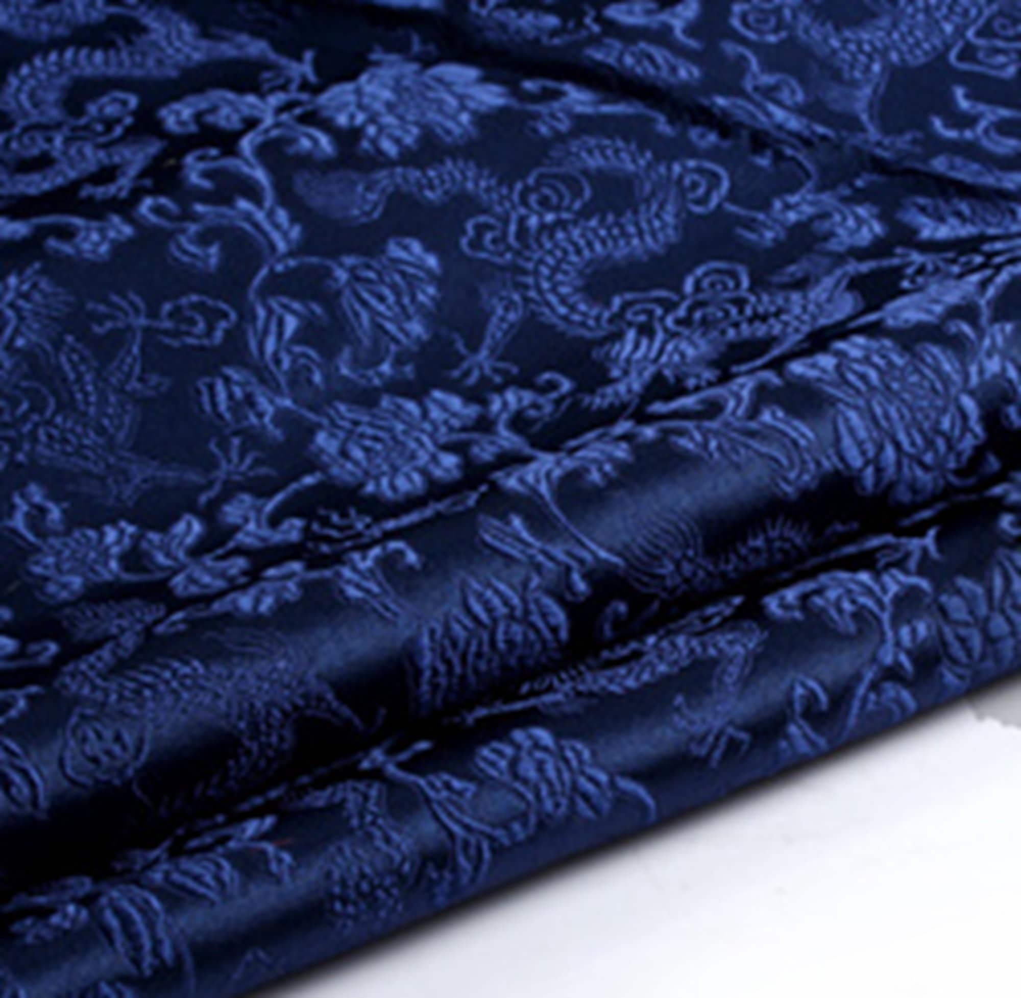 Silk Heavy Brocade Jacquard Fabric Dark Navy Blue & Gold BRO93[4] by The  Yard