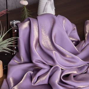 Golden Purple Gradient Fabric Pure Cotton Skin Luster Silk Fabric Breathable Shirt Pants Skirt Dress Fabric, 1/2 Yard