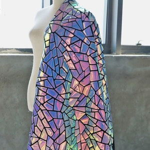 Spegelfärgat silverpaljetttyg: 2-vägs stretchigt broderi med glitter, geometrisk metallic bild 7