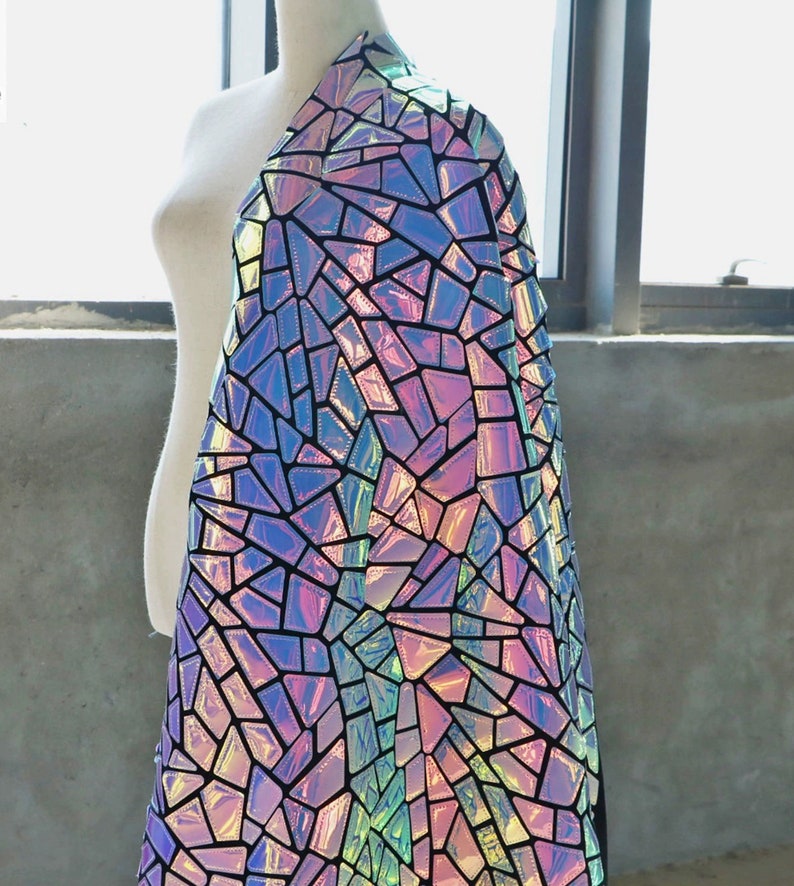 Spegelfärgat silverpaljetttyg: 2-vägs stretchigt broderi med glitter, geometrisk metallic bild 7