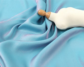 Water Blue Gradient Cotton Blend Fabric: Luster Silk Cloth, Breathable (1/2 Yard)