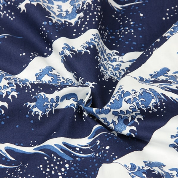 Tissu 100 % coton - Tissu japonais - Indigo Blue Wave - Kanagawa - Blanc Bleu - Tissu de masque facial - 1/2 Yard