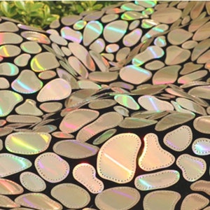 Spegelfärgat silverpaljetttyg: 2-vägs stretchigt broderi med glitter, geometrisk metallic bild 5