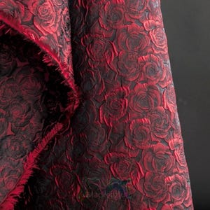 Wine Red Jacquard With Roses, Dress Jacquard Fabric, Cheongsam Fabric, Coat Fabric, Designer Fabric, 1/2 Yard Samples available
