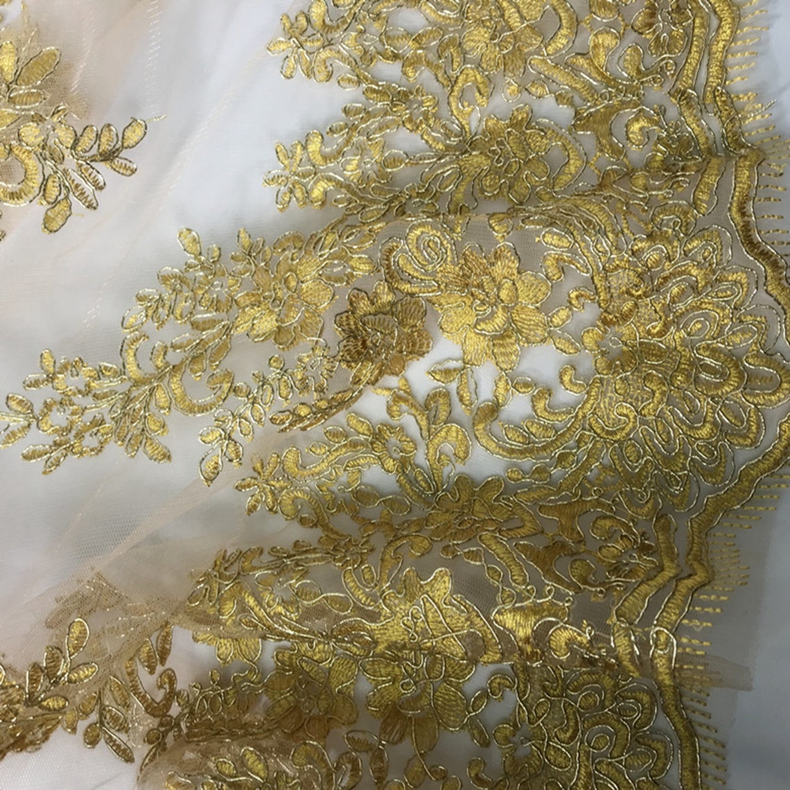 Golden Embroidered Lace Fabric Handmade Sequin DIY Fabric Etsy