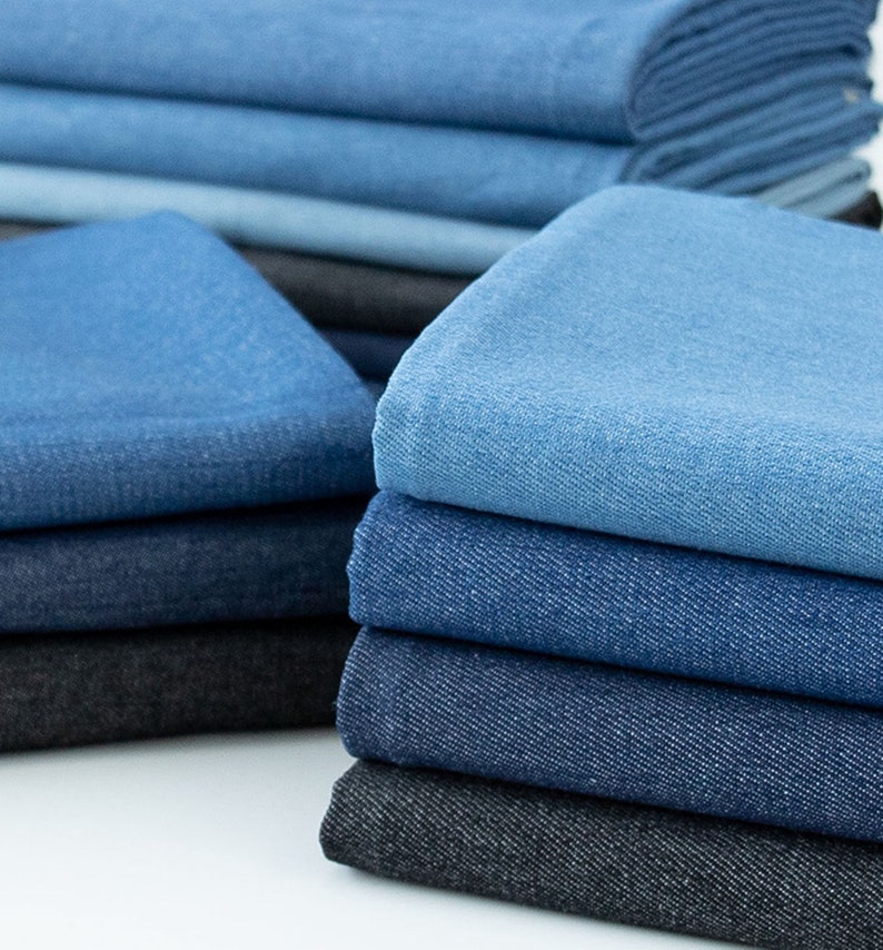Light Weight Blue Denim Fabric, Washed Denim, Solid Color Fabric, Cotton Denim, Pants Shirt Apparel Fabric, By The Half Yard image 1