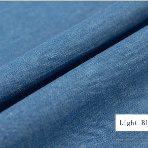 Light Weight Blue Denim Fabric, Washed Denim, Solid Color Fabric, Cotton Denim, Pants Shirt Apparel Fabric, By The Half Yard image 4