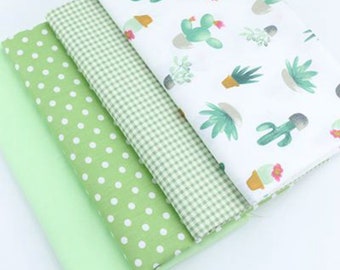 Green cactus fabric, printed fabric, plaid fabric, dot fabric, pure cotton fabric, light green fabric