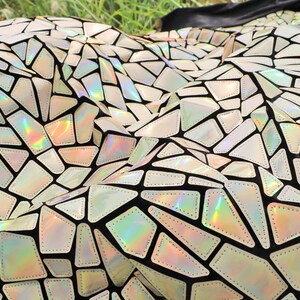 Spegelfärgat silverpaljetttyg: 2-vägs stretchigt broderi med glitter, geometrisk metallic bild 2