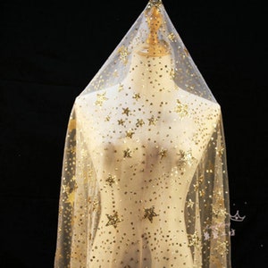 Star Mesh fabric, Gold/White lace fabric, Party fabric, Sequined mesh fabric, Dress fabric, Party fabric, Diy fabric, 1/2 Yard