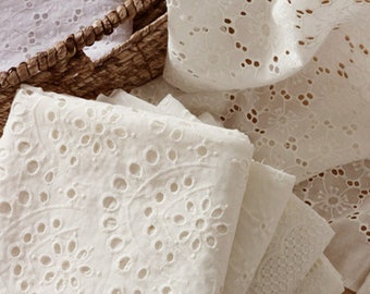 Tissu de dentelle de coton blanc - Tissu de dentelle - Tissu de mariage - Tissu de robe - Tissu creux 1/2 yard