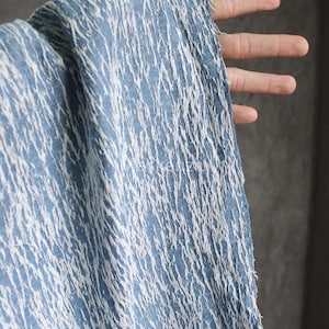 Denimstof met lijngestreepte jacquard: 3D-katoen met textuur, 61 inch breed