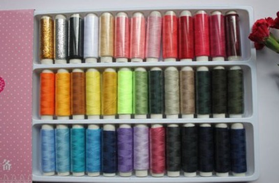 Colorful Polyester Thread Spools: Sewing Machine Size 402, 50 Yards, Set of 39