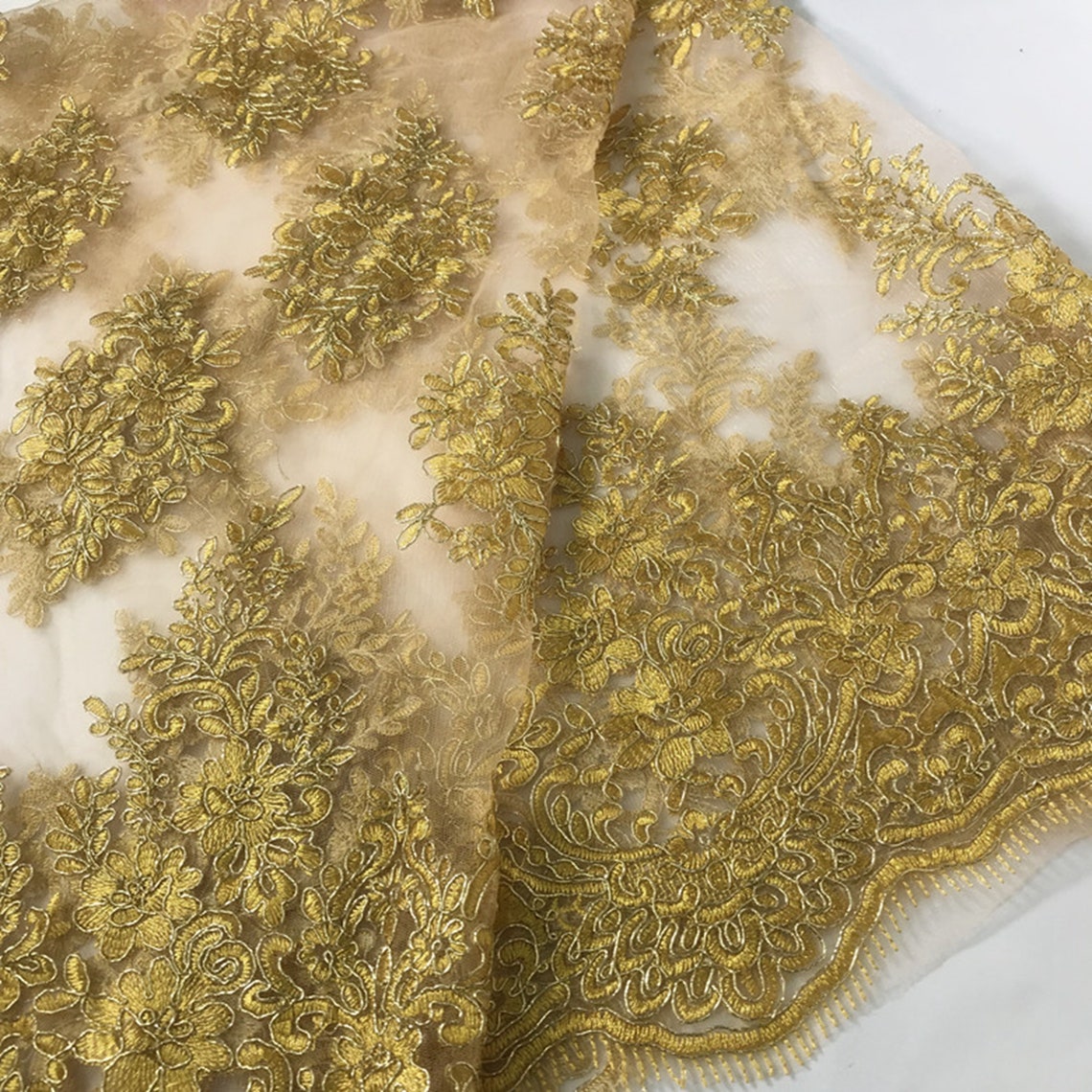Golden Embroidered Lace Fabric Handmade Sequin DIY Fabric Etsy