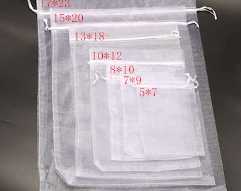 100 sacchetti regalo in organza bianchi di grandi dimensioni per gioielli da sposa, 5*7 7*9