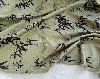 Green Bamboo Leaf Rayon Fabric: Soft Printed Dress Material