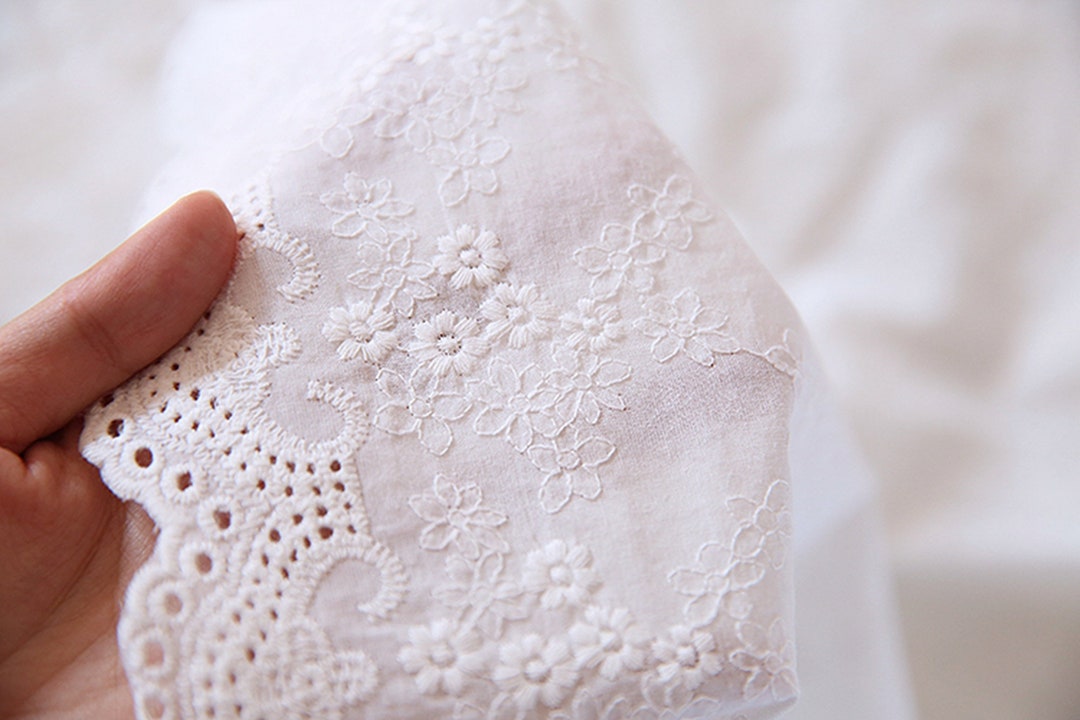 Cotton Fabric, White Embroidered Fabric, Dress Fabric, White Cotton Fabric With Embroidered