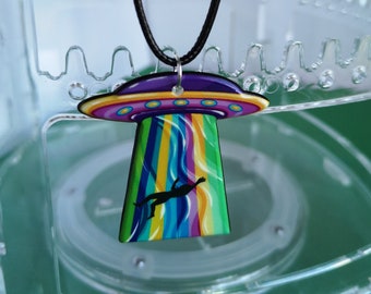 Rainbow UFO Alien Necklace/Pendant