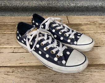 Converse All Stars Low Cut Sneakers in Navy/White Polka Dot - Sz 7 - OOAK