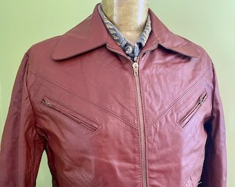 1970's Vintage Brown Leather Jacket Retro Made in Brazil Sz XL - OOAK