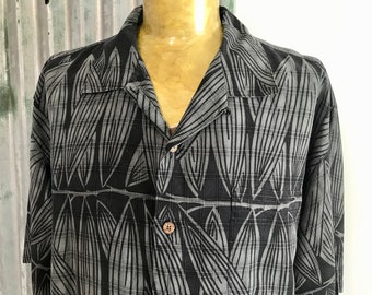 1990's Vintage Tommy Bahama Silk Hawaiian S/S Shirt Black Leaf Print Sz XL - OOAK