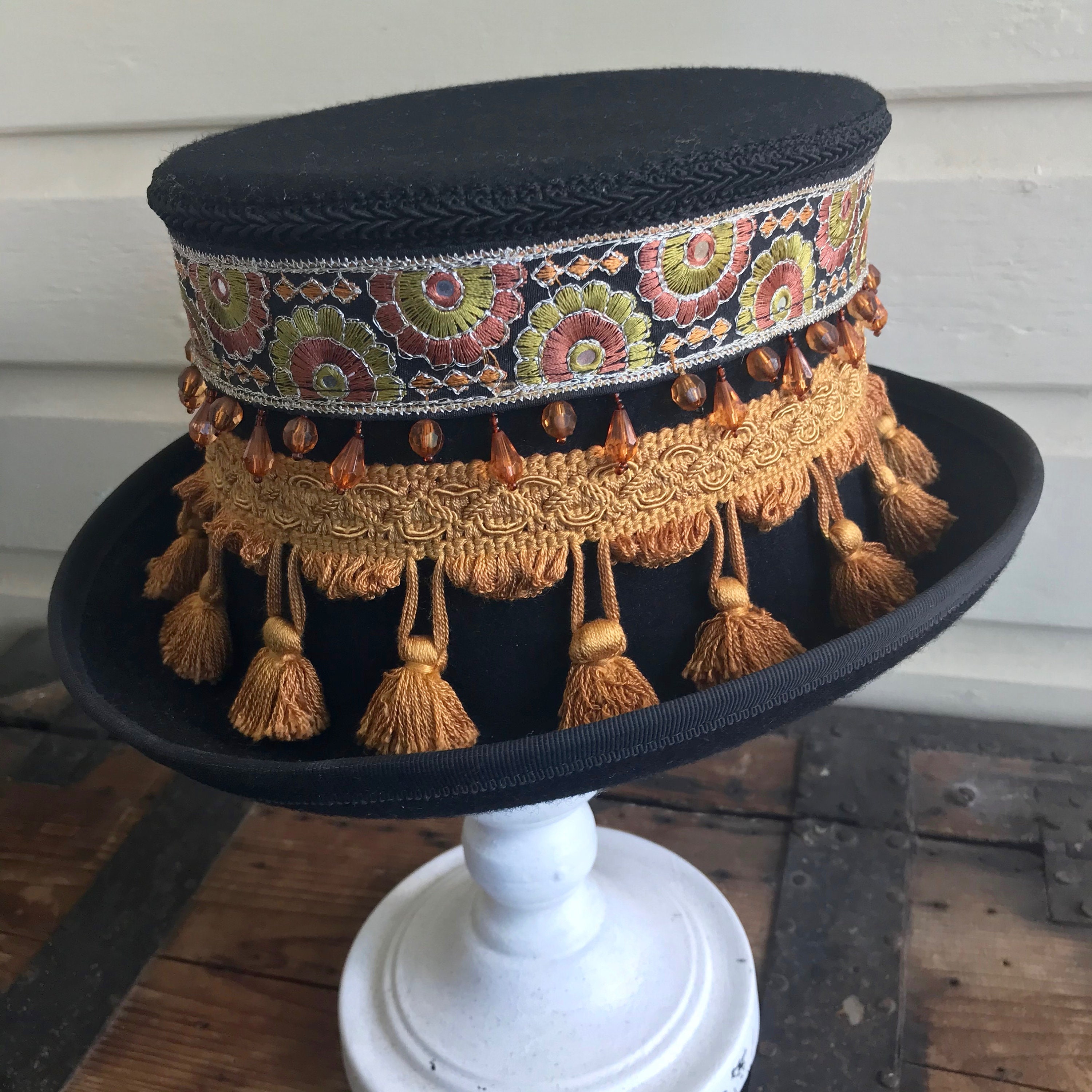 Wool Top Hat Tassel Fringe Sz L OOAK Etsy
