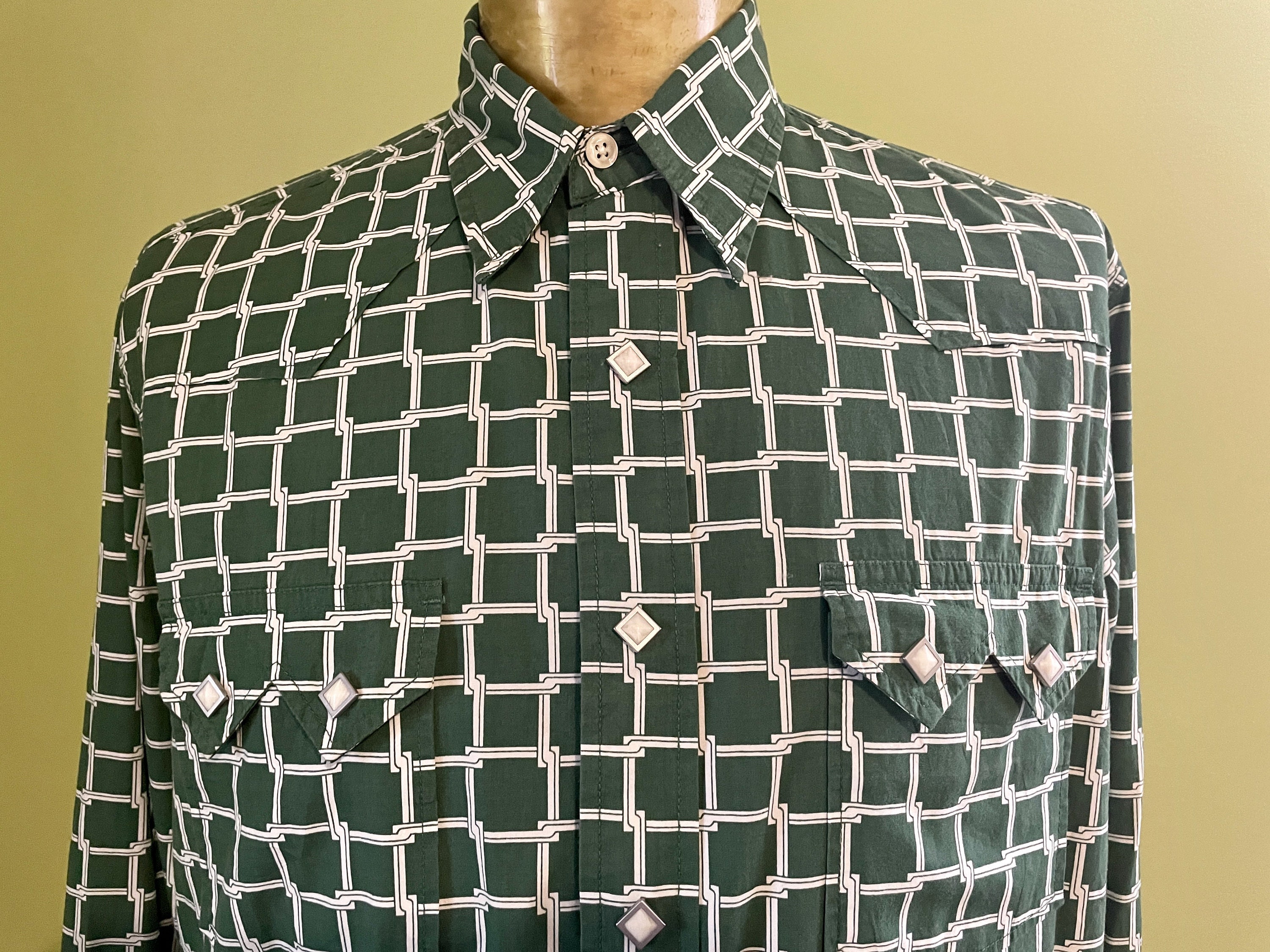 Chemise Western Lucky Brand Homme Taille L - Boutons Pression Manches Courtes Motif Carreaux