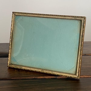 Vintage 1960's Danish Small Ornate Rectangular Metal Picture Frame Original Curved Glass - OOAK