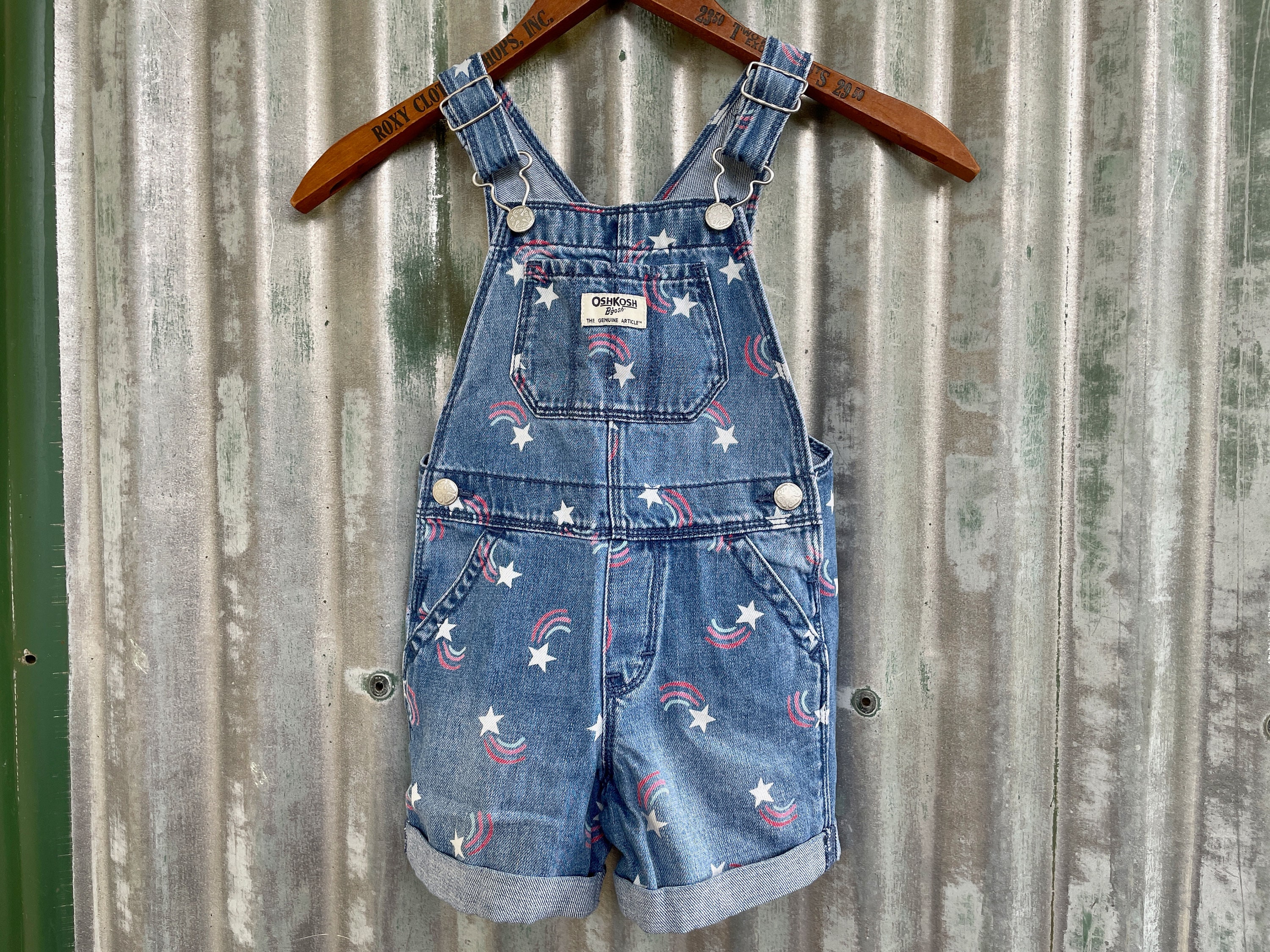 1990's Vintage Kids Oshkosh Rainbow Star Print Cotton Denim