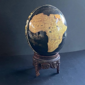 Hand Painted Decorative Ostrich Egg on Stand Africa The Big Five - OOAK