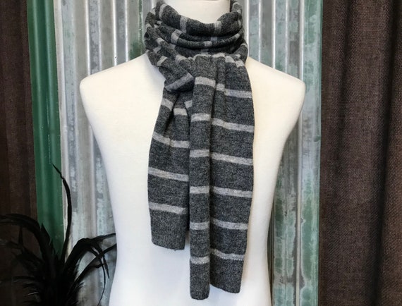 Scarf Long Stripey Wool Grey - Never Worn - OOAK