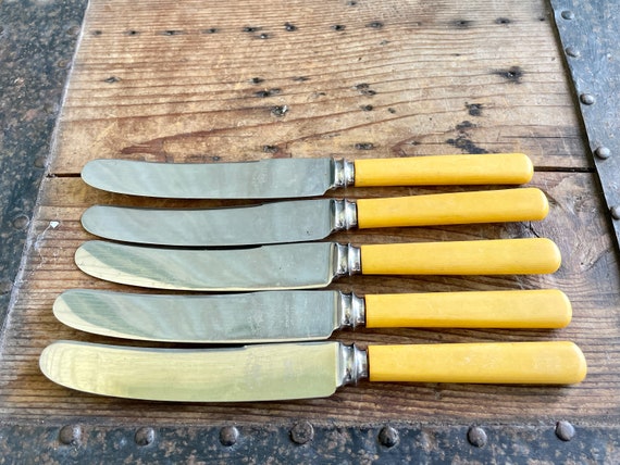 Vintage Set of BUTTER KNIVES With Yellow Handles From Switzerland