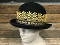 Wool Bowler Hat with Gold Red Black Trim Sz M,L,XL - OOAK