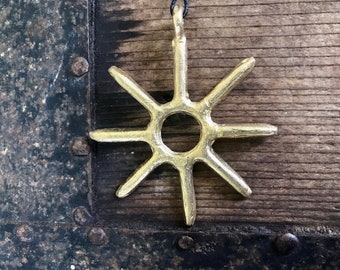 Tribal African Hand Crafted Necklace Bronze Sun Pendant - OOAK