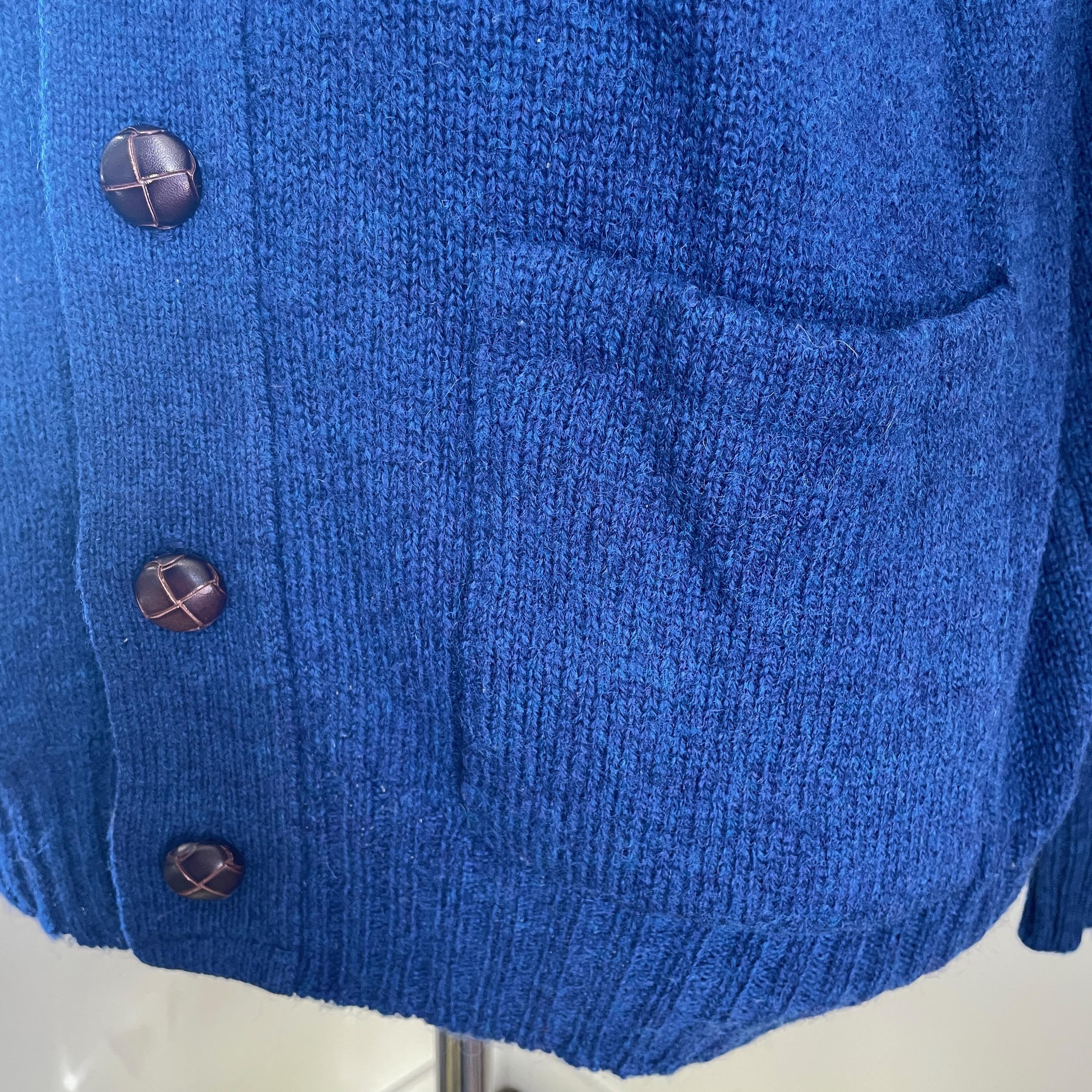 1970s Vintage Pendleton Wool Knit Cardigan - Bright Blue, Made in 