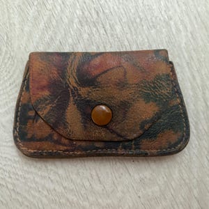 Vintage Marbled Leather Coin Purse Pouch - OOAK