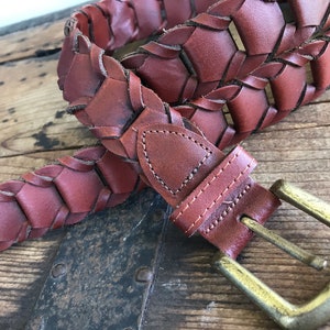 Vintage Plaited Leather Belt Red Brown Sz XL - OOAK