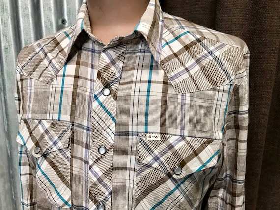 Vintage Western Shirt Brown White Check Cotton L/S Sz M OOAK - Etsy