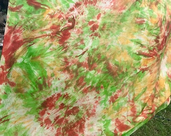 Sale! Vintage Silk Scarf Tie Dye Green Red Yellow Square - OOAK