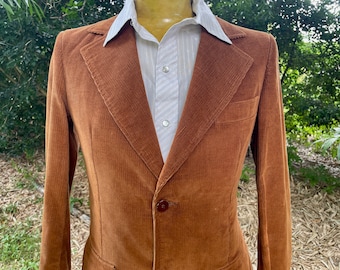 1980&#39;s Vintage Men&#39;s Corduroy Blazer Rust Brown Tan Sz XS   - OOAK