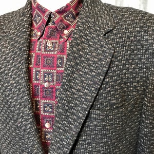 Uitverkoop!  Jaren 80 vintage houtskool geweven wolmix blazer Sz L - OOAK